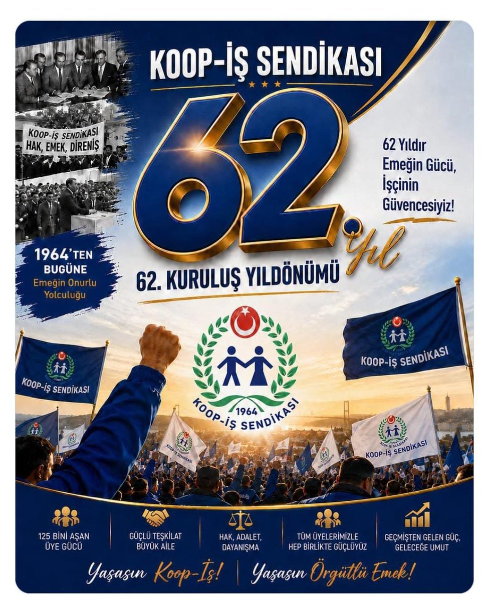 nevnaz2323's tweet photo. Sendikal Hareketin Parlayan Yıldızı #KOOPISSENDIKASI 62 yaşında, başarılarla dolu nice yıllara inşallah.
İş kolunun en büyük Sendikası Koop-İş daha güzel geleceğe açılan en büyük kapı. Emekçinin evi.
YAŞASIN KOOP-İŞ
YAŞASIN ÖRGÜTLÜ MÜCADELEMİZ.
#alemdareyup
#turkiskonf https://t.co/gRlW70eIjc