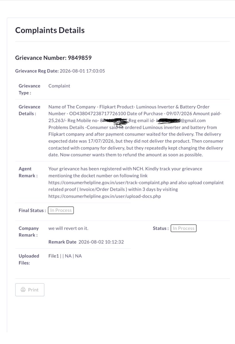 Lakshy520's tweet photo. @flipkartsupport Still my issue is not resolved so i filled the complaint consumer helpline @consumerhelp  .. do Mot buy anything from flipkart they didn’t delivered your product and didn’t refund your amount 
Please look into this complaint @FlipkartSupport @jagograhakjago @NCH1915 @CimGOI https://t.co/sbWsh9JgnV