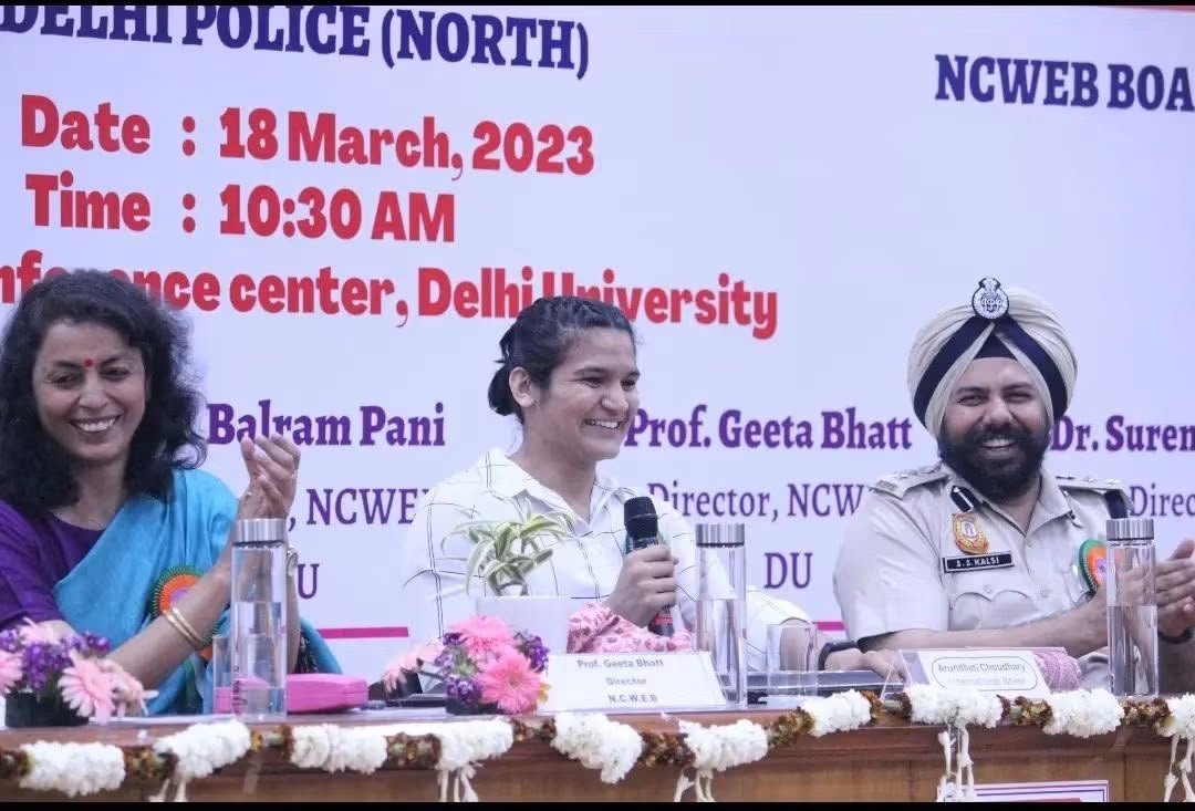 NcwebOfficial's tweet photo. 🥇NCWEB, DU congratulates Ms. Arundhati Choudhary on winning Gold in Women’s 70kg Boxing at Commonwealth Games Glasgow 2026! We’re proud, she inspired our students on 18 Mar 2023 at our Cyber Safety Programme. Wishing her more glory for India! 🇮🇳 #NCWEB #CommonwealthGames2026 https://t.co/t99yR8Aknw