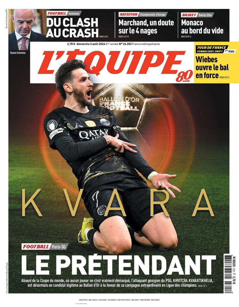 _BeFootball's tweet photo. La Une de @lequipe ce matin ! 🗞️

« Kvara le prétendant » https://t.co/rI9r85WRtP