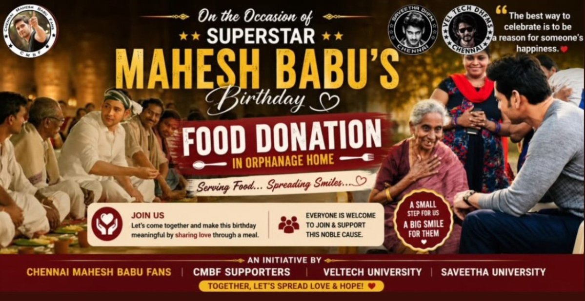 urstruly_msc's tweet photo. Chennai
Food donation planned today by Veltech university, Saveetha university fans, CMBF
#Dookudu4k https://t.co/ONUVqppPNO