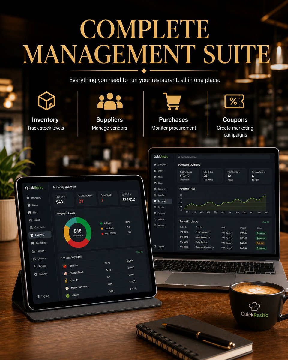 solutionclime's tweet photo. Running a restaurant means more than taking orders. Manage inventory, suppliers, purchases &amp; daily operations from one place with connected restaurant software less juggling, better control. #RestaurantPOS #RestaurantManagement #SolutionClime https://t.co/PNI3oPT7BX