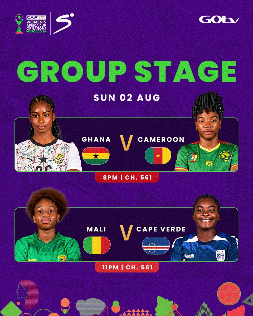 GOtvKenya_'s tweet photo. 🔥 No room for slip-ups tonight! 🏆

Every goal matters as Ghana 🆚 Cameroon and Mali 🆚 Cape Verde battle for crucial points.

🇬🇭 Ghana 🆚 Cameroon | 🕗 8PM
🇲🇱 Mali 🆚 Cape Verde | 🕚 11PM
📺 Ch. 561 | 

#WAFCON2026OnGOtv #WAFCON2026 #ItsOnGOtv https://t.co/zxdjX2jFUQ
