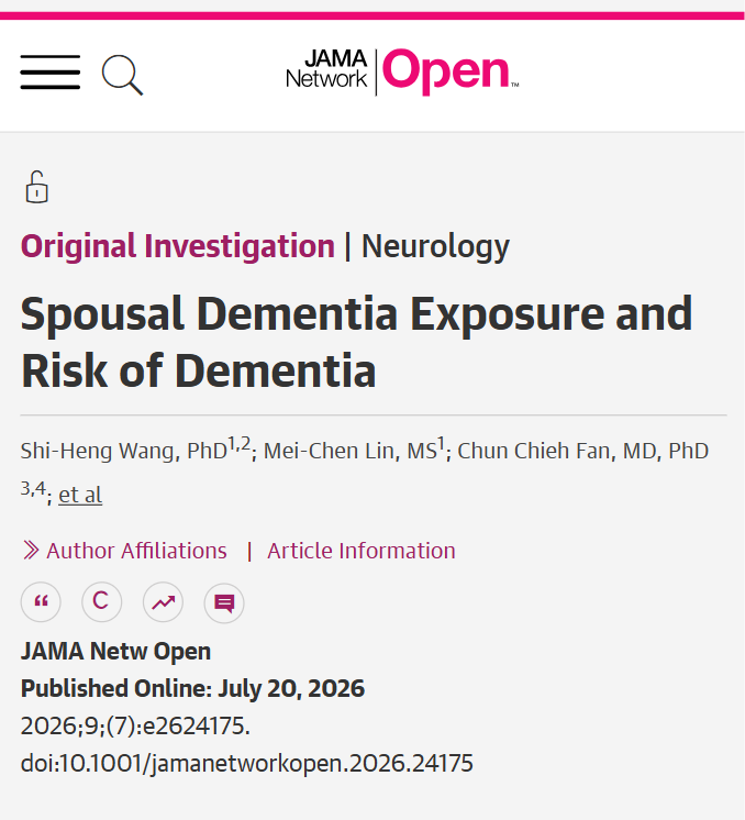 JAMANetworkOpen's tweet photo. Spouses of people with #Dementia had a higher risk of developing dementia than matched unexposed spouses in this nationwide cohort from Taiwan.

https://t.co/HuHOm6CCSI https://t.co/gUpDddhkYM