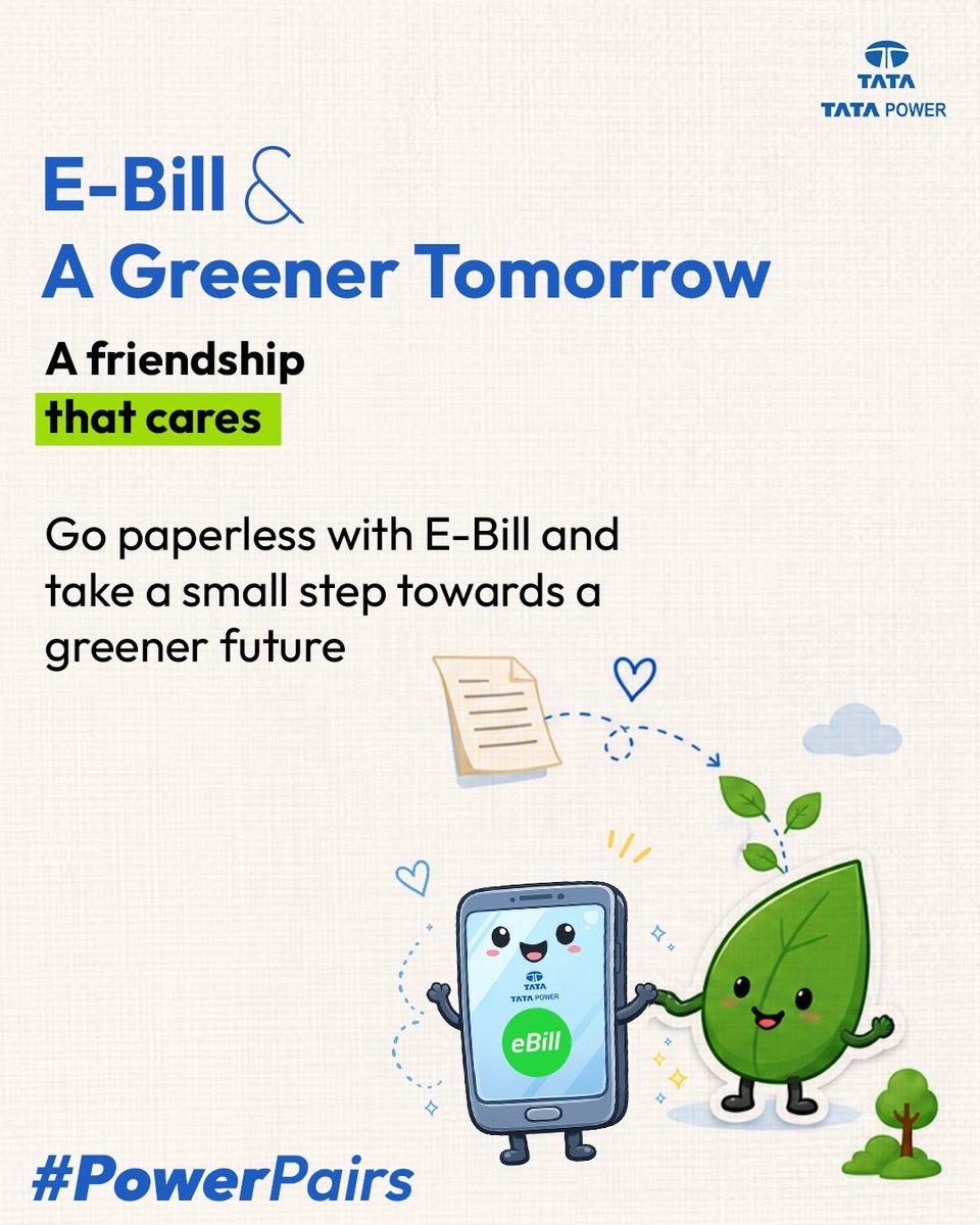TATAPower_Mum's tweet photo. Some friendships make life better. 🤝⚡ This #FriendshipDay, celebrate the #PowerPairs that help you save more and live smarter - Smart Meter & Smarter Savings, 5-Star Appliances & Energy Efficiency, and E-Bill & A Greener Tomorrow.
#TataPowerMumbai https://t.co/mL1h84RLQn