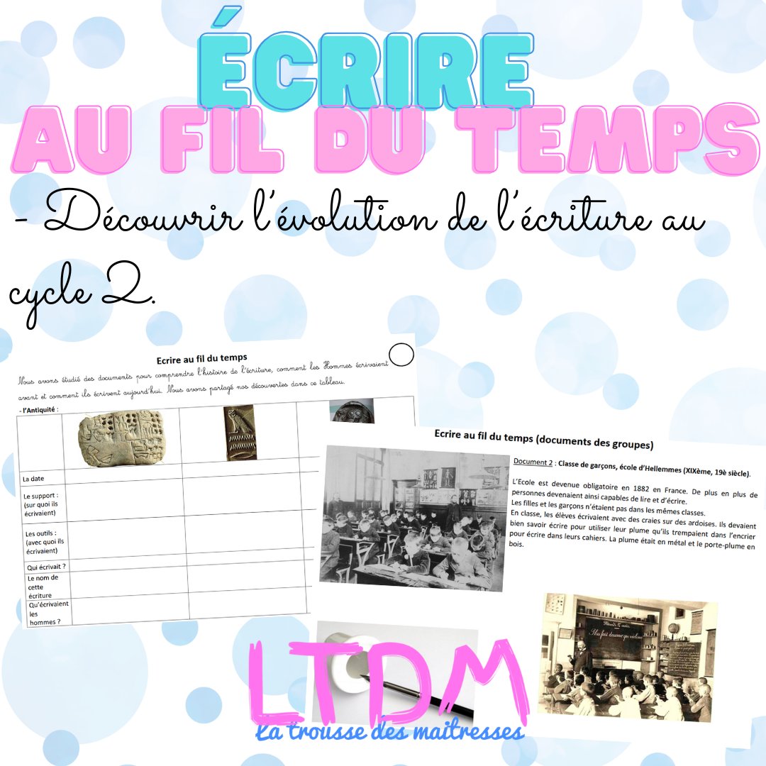 TrousseMaitress's tweet photo. #UnJourUneIdée : Écrire au fil du temps https://t.co/xcNUYJI6Ol les documents de travail pour faire travailler les élèves de cycle 2 en groupe afin de découvrir l'évolution de l'écriture dans l'Histoire.
#TeamPE #TeamC2 #LeTemps #Ecriture https://t.co/R5AwJdG46i