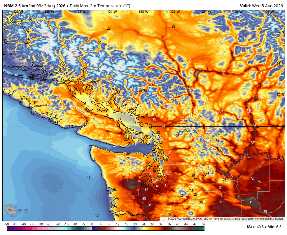 vlad_rad's tweet photo. Very warm by Wednesday around the #PNW. Temps will approach 35C/95F for many areas 🥵.
#BCHeat #BCWx #WaWx #Vancouver #Seattle #Heatwave #Wilfires #News https://t.co/RnpEFNEtky