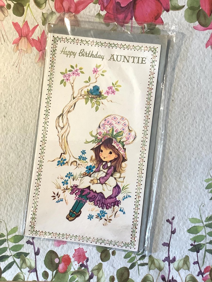 WatsonsVintage's tweet photo. ONLY ONE AVAILABLE! RARE Vintage circa 1970s 'Happy Birthday Auntie' Card - STUNNING Victoria Plum Style Girl &amp; Floral Design -  Sweet Verse - A Card To Treasure https://t.co/b3VIl3W7b0 via @Etsy #VintageCards #BirthdayCards #Auntie #VictoriaPlumStyle #70sArt #70snostalgia https://t.co/N5efgIVzzU