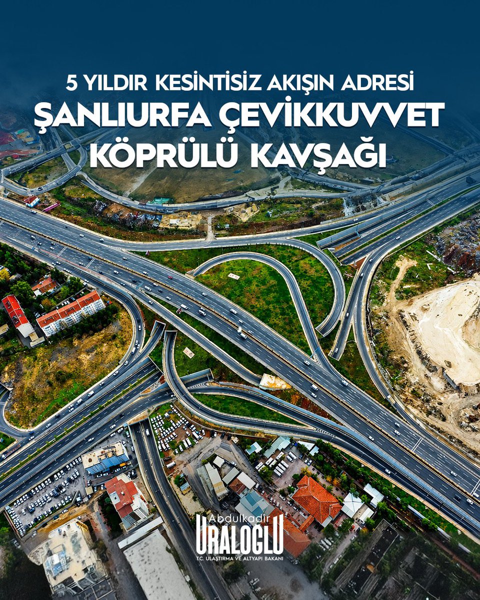 a_uraloglu's tweet photo. Biliyor musunuz ❓

5 yıldır hizmet veren Şanlıurfa Çevikkuvvet Köprülü Kavşağı ile şehrimizin önemli ulaşım akslarında trafik akışını kesintisiz hâle getirdik. 🛣️

Şanlıurfa-Diyarbakır Devlet Yolu, Kuzeybatı Çevre Yolu ve Doğu Çevre Yolu’nun kesişiminde şehir içi ve transit trafiği birbirinden ayırdık. 🚘

Dur-kalkları ortadan kaldırarak kavşaktaki geçiş süresini 1 dakikaya indirdik. ⏱️

Türkiye’nin dört bir yanında şehirlerimizin ulaşımına nefes aldıran yatırımlarımızla yolları kısaltıyor, hayatı kolaylaştırıyoruz. 🚦

#TürkiyeHızlanıyor 🇹🇷
