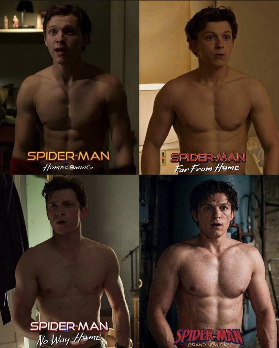 theeSuperVegeta's tweet photo. Tom’s body transformation in every spider man movie ✨🥹… am I glazing too much? 😂 https://t.co/aGcH2IjBM0