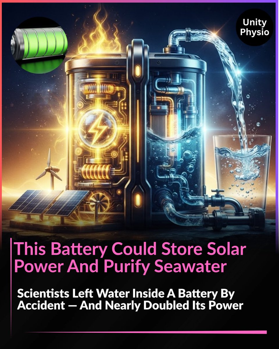 wellnessciences's tweet photo. Scientists at the University of Surrey left natural water inside a sodium battery material instead of removing it — and nearly doubled its power. The same material also pulled salt from seawater, hinting at batteries that could someday purify water while 
https://t.co/o7TbUSafeB https://t.co/xKCVGXqaqK