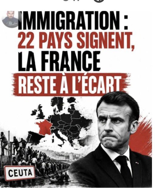 lacavapeter's tweet photo. Une fois de plus Macron a trahi les français

Après la crise migratoire de Ceuta 22 des 27 États de l'UE ont signé une déclaration
🔹Renforcer la protection des frontières
🔹Lutter contre l'immigration illégale
🔹Accélérer les expulsions

La France n’a pas signé cette déclaration https://t.co/M56CE2O3jU