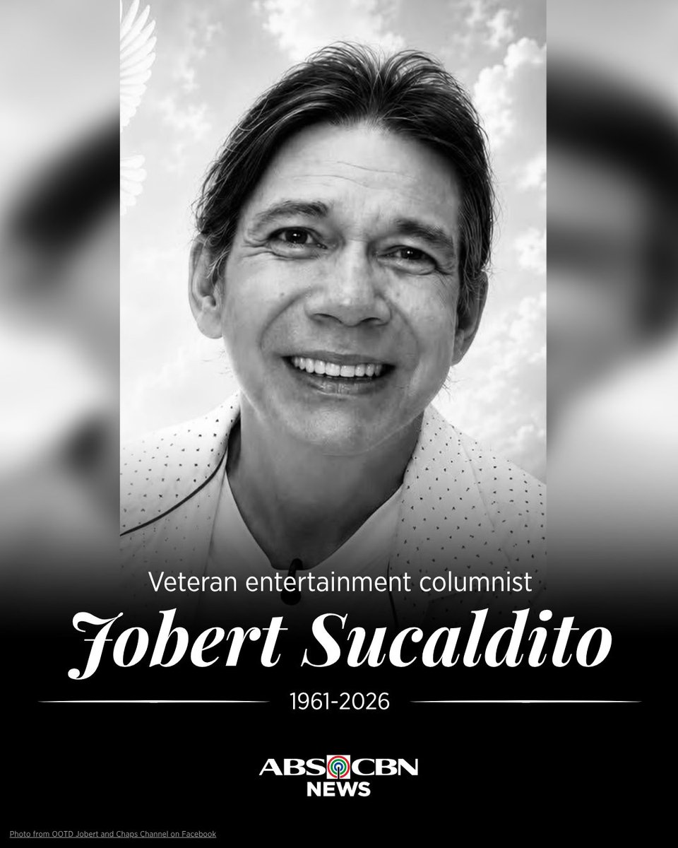 ABSCBNNews's tweet photo. REST IN PEACE 🕊️

Pumanaw na ang veteran entertainment columnist at radio personality na si Jobert Sucaldito sa edad na 65. 

Basahin: https://t.co/aCvDxje8gX https://t.co/WkiBuTHHlf