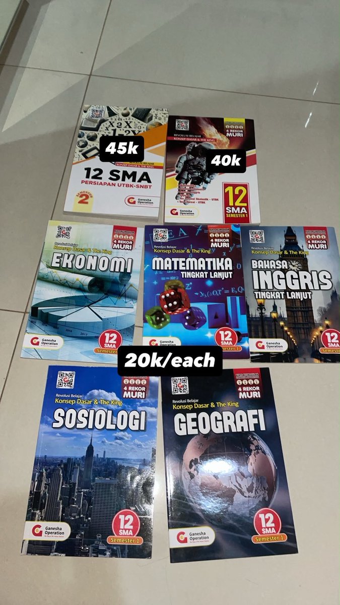 rjmkcollect's tweet photo. Wtss buku go ganesha operation kelas 12 utbk snbt sama buku mapel
— eko,mtktl,bing tl, sosiiologi, geografi 25k/buku
— mapel wajib kls 12 smt 1 dan materi literasi utbk  40k
— utbk snbt 45k

Bisa oren tp blm incl adm,dom bekasi https://t.co/VQW0TnVJ5h