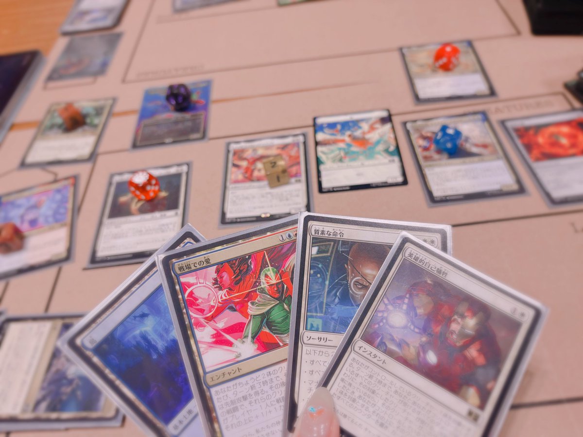 parrrrr_chan's tweet photo. ご招待もらって行ってきたーーーっ！！✨✨✨
マーベルオタクとして1枚1枚のカードにテンションあがっちゃったゾ🐘💖
初心者にも楽しく優しく教えてくれてエンジョイカードバトルしてたらデッキ強すぎでドカ勝ちした！！！

パックとかグッズたんま���ゲットしたので後で配信で開けちゃったりする配信しよかな👀
#マジック大戦祭