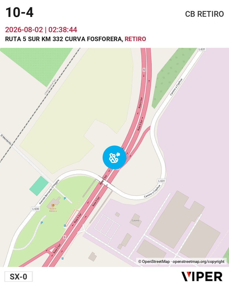BomberosRetiro's tweet photo. 10-4 Ruta 5 Sur km 332 Curva Fosforera /  SX-0 https://t.co/LsRWXRSK16