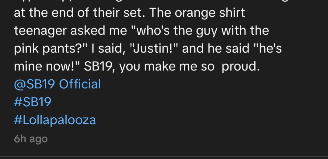 Kur0Ann's tweet photo. Too cute not to share.
Storytime of an A'tin and four American teenagers who thought they were Kpop

SB19PALOOZA FESTIVAL
@SB19Official #SB19
#SB19atLollapalooza 

https://t.co/WzO1tsFRIG https://t.co/rqQI0VFeZT