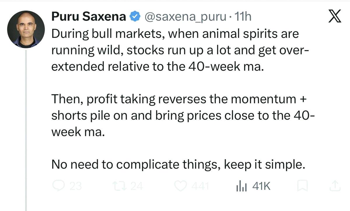 michelle9041's tweet photo. Puru just dropped the key move. Sell when it stretches beyond the 40-week and buy the dip back to it. Sounds simple enough, right? https://t.co/wYrCWhTENk