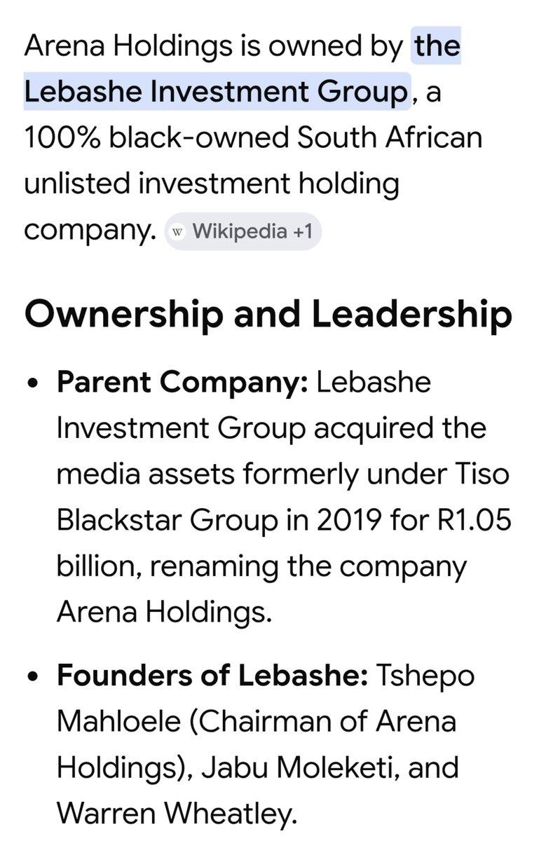 Palesa_EFF01's tweet photo. Arena holding is owned by Lebashe Investment Group ran by former Deputy Finance minister of ANC 😂😂😂😂😂😅 https://t.co/CG426UgRHc