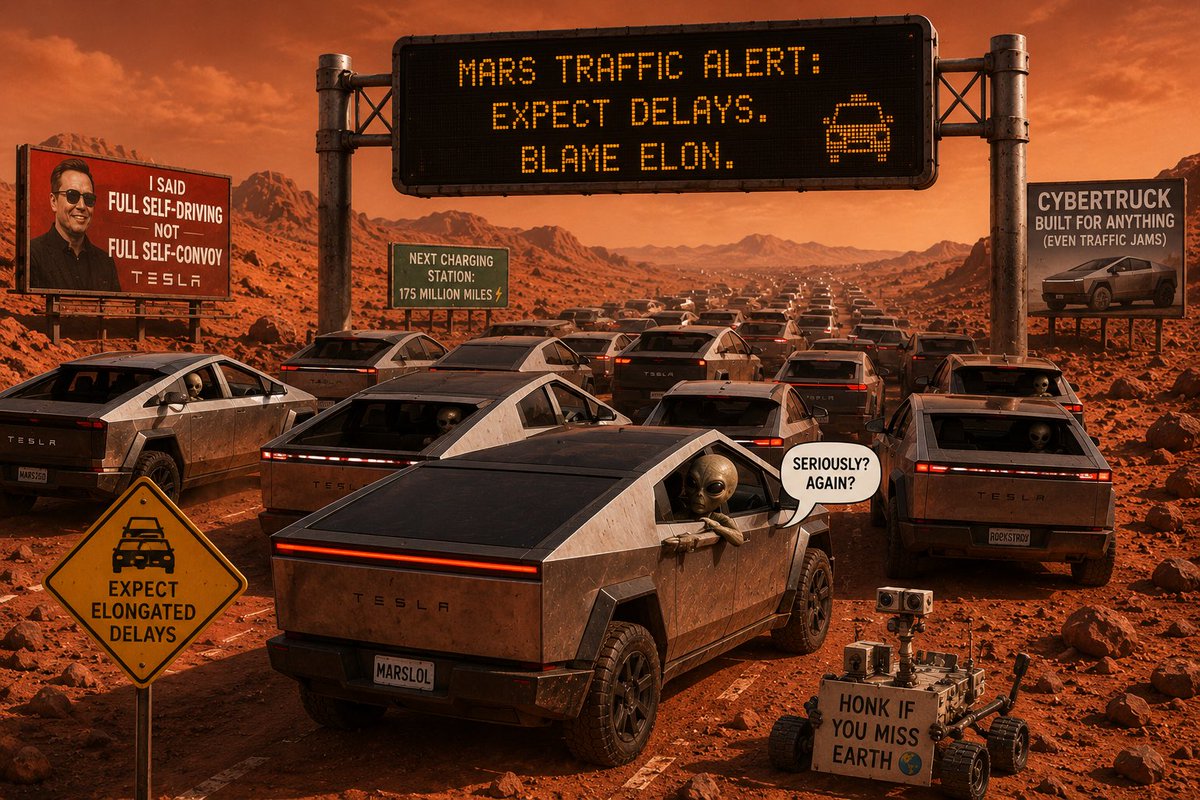 MartiansOfMars's tweet photo. Will the first traffic jam on Mars be caused by Cybertrucks or rockets?

@elonmusk https://t.co/xJJ92ksN9Z