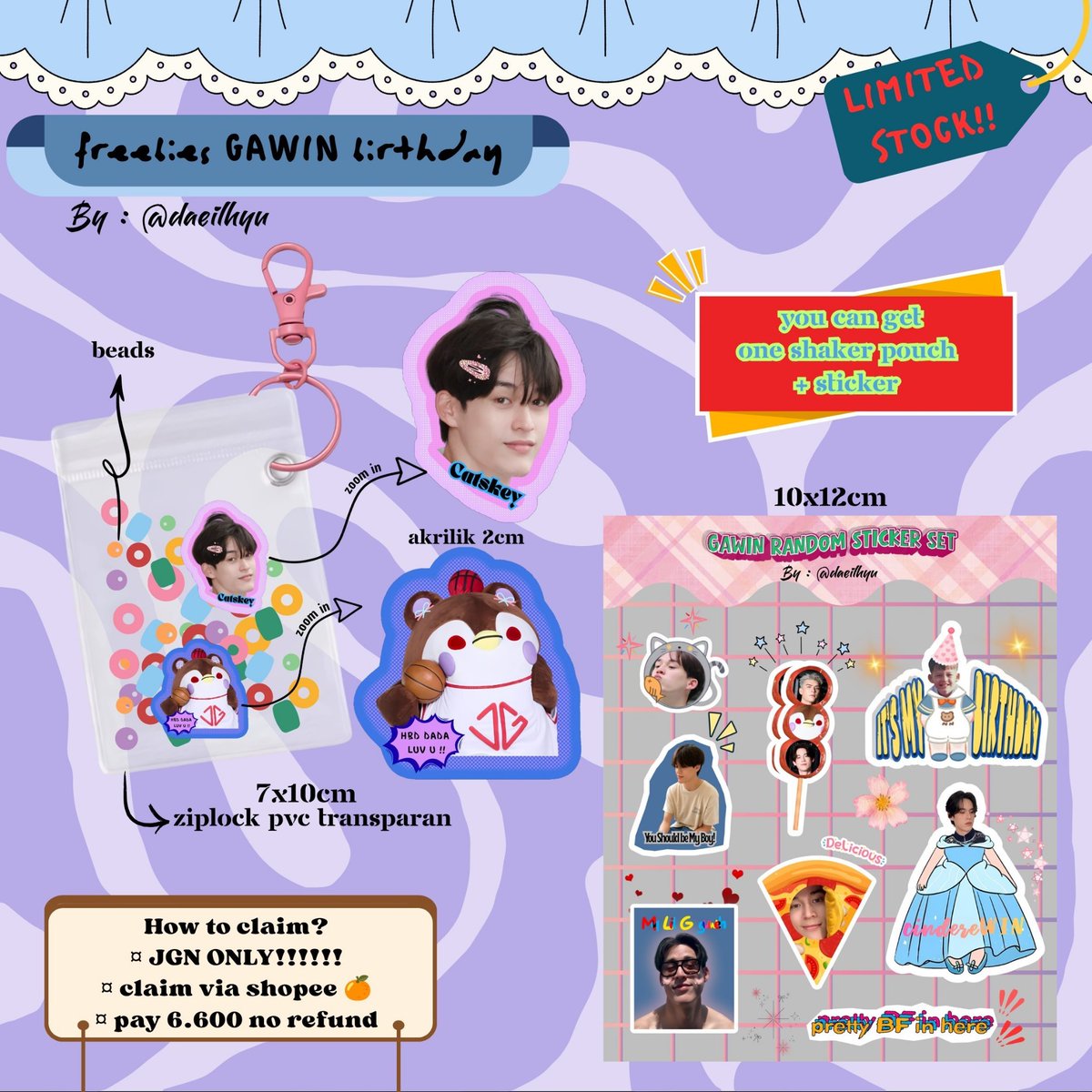 DaeIlhyu's tweet photo. 🎁 Freebies GAWIN BIRTHDAY by hyu 

> ONLY FOR JGn!
> like n retweet this post
> limited 20+ stock only
> 1 account = 1 claim
> link will be dropped in the QRT of this post of 08 August 16.30 WIB

(swipe for more details sticker)

Thank you and hope you like it! 🥺
#GawinCaskey https://t.co/NPIIGeLzav