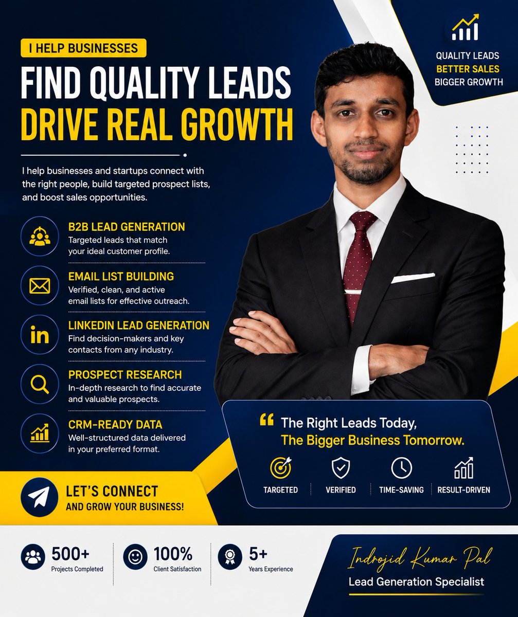 IndrojidP's tweet photo. 🎯 Quality Leads. Real Growth.

Verified B2B leads that help you reach the right decision-makers, save time, and close more deals.

📩 Let's connect.

#LeadGeneration #B2B #LinkedIn #Sales #BusinessGrowth Indrojid,  Indrajit, Seo #email #news #map #google https://t.co/YudS7gmoTO