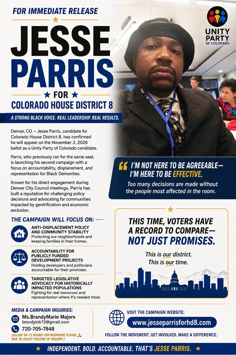 JesseParris5280's tweet photo. I POSTED THE WRONG FLYER THE FIRST TIME THIS THE INTERNET FLYER LADY CHE MADE FOR ME! #JESSE4COHOUSEDISTRICT8 #PARRIS4COHOUSEDISTRICT8 #COPOLITICS #DENVERPOLITICS #FRONTLINEBLACCNEWS https://t.co/Qk4oFCJUCp