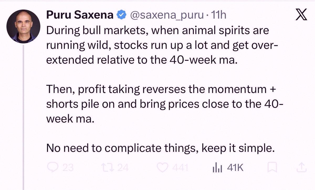ElBubufa's tweet photo. Puru dropping the secret sauce. Sell when it stretches past the 40-week and grab it on the dip back to that line. Sounds simple, right? https://t.co/2gayngHlax