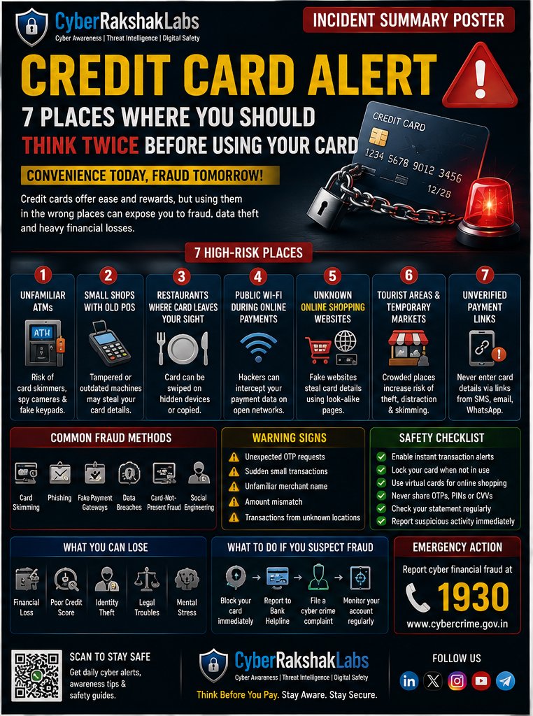 vivekkumar86538's tweet photo. 🚨 Credit Card Alert

Fraud doesn't always start with a stolen card—it often starts with risky payment habits.

#CryptoFraud #PonziScheme #CyberRakshakLabs #CryptoScam #PonziScheme #CyberAwareness #FinancialFraud #ThinkBeforeYouInvest #Ponzi #CyberSecurity https://t.co/p3iJ38dOUY