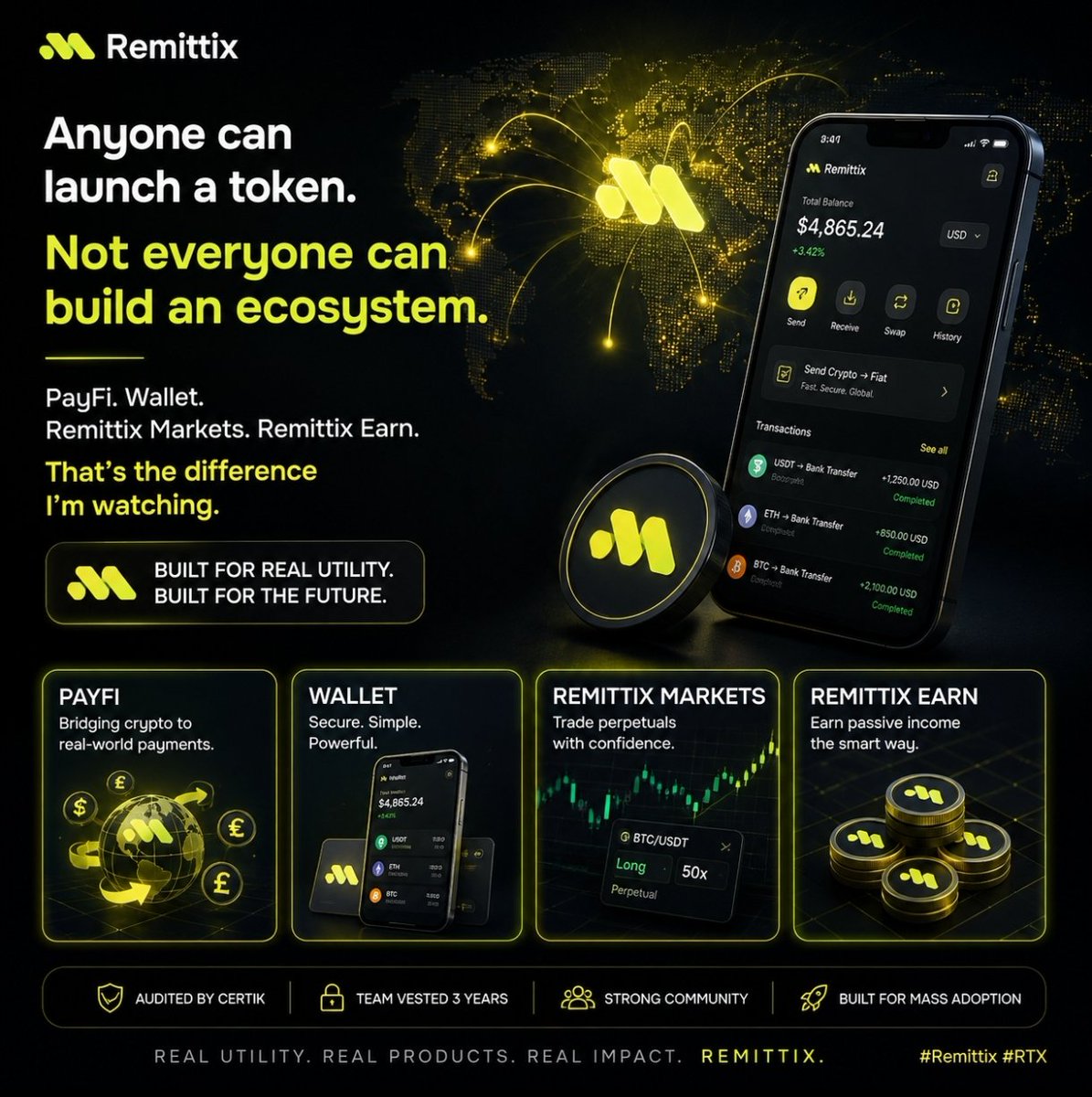 thabkhai's tweet photo. @remittix Anyone can launch a token.

Not everyone can build an ecosystem.

PayFi. Wallet. Remittix Markets. Remittix Earn.

That's the difference I'm watching.

🚀 #Remittix #RTX #PayFi https://t.co/05LuoBVnP7