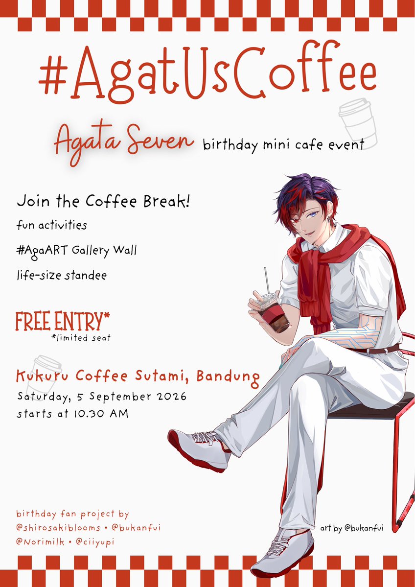 shirosakiblooms's tweet photo. Do you want some coffee?
Because #AgatUsCoffee ☕️

Calling #UniVERSA and #Seveneir to join us for a coffee break and celebrate #AgataSeven ‘s birthday! 🍪❤️

🗓️ Saturday, 5 September 2026
📍 KUKURU COFFEE Sutami, Bandung

Please check FAQ for RSVP details ☺️
feel free to ask! ❤️ https://t.co/crwVT4NQLR