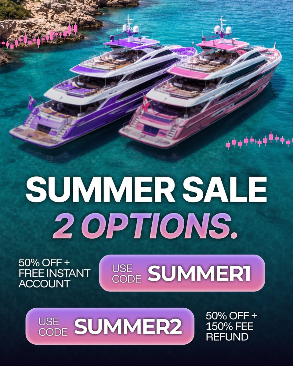 HexFunded's tweet photo. Summer Sale. 2 options. Which one's yours? ☀️

🟣 SUMMER1 - 50% off + a FREE Instant Funded Account
🩷 SUMMER2 - 50% off + 150% fee refund on your first payout

Same discount, different bonus. Pick what suits your trading style and lock it in.

Use SUMMER1 or SUMMER2 at checkout. https://t.co/OmTVUylnxx