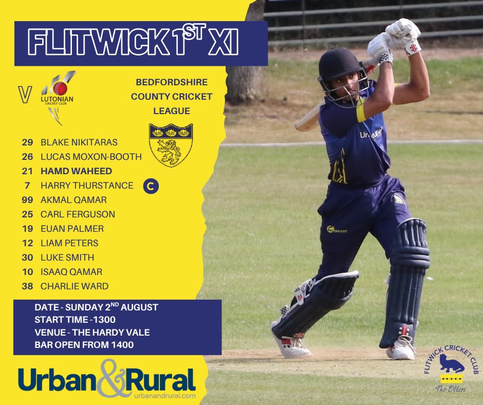 FlitwickCC's tweet photo. Today is another packed @BedsLeague schedule and a crucial one for Prem survival:

1s home 🏡 🆚 @LutonianCC 

2s away 🚘 🆚 @LutonianCC 2s

3s home (but away! 🚘) 🆚 @CranfieldUni 1s

4s away 🚘 🆚 @khcricketclub 1s

#coyo 🏏🦦🦦 https://t.co/nKOBrSZ3s3