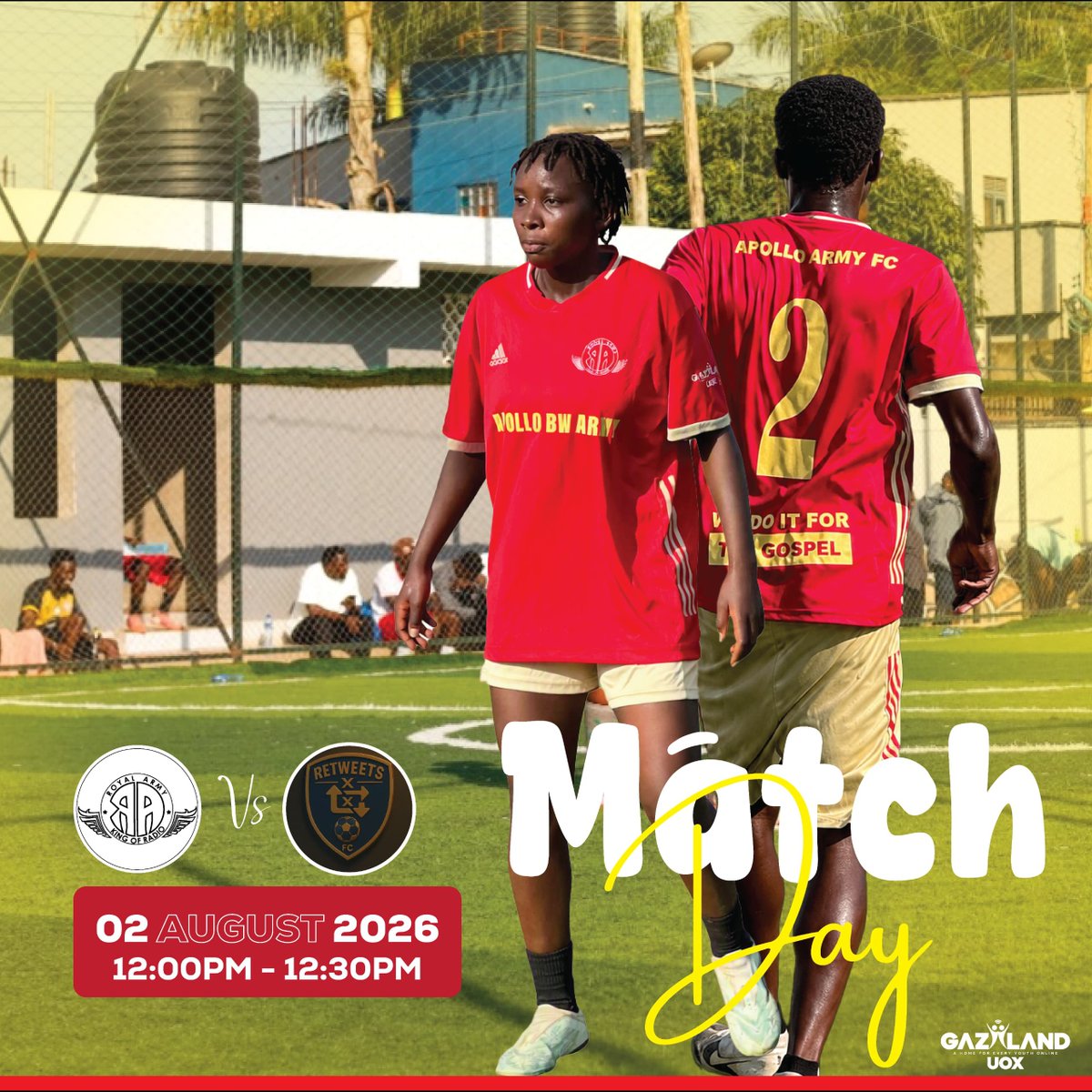 ROYALARMYFC's tweet photo. MATCHDAY! 💥
Today we go to war on 2 fronts.
🆚 Retweet FC
🆚 KwaGalana FC
No retreat. No surrender. Just Royal Army Day.
Come watch us fight, come watch us win.
DO IT FOR THE GOSPEL 🙏
#RoyalArmyFC #MatchDay #BetikaUg #GrassrootsFootball
#UgandaFootball
@gazalanduox https://t.co/uoqpdU2Dbs