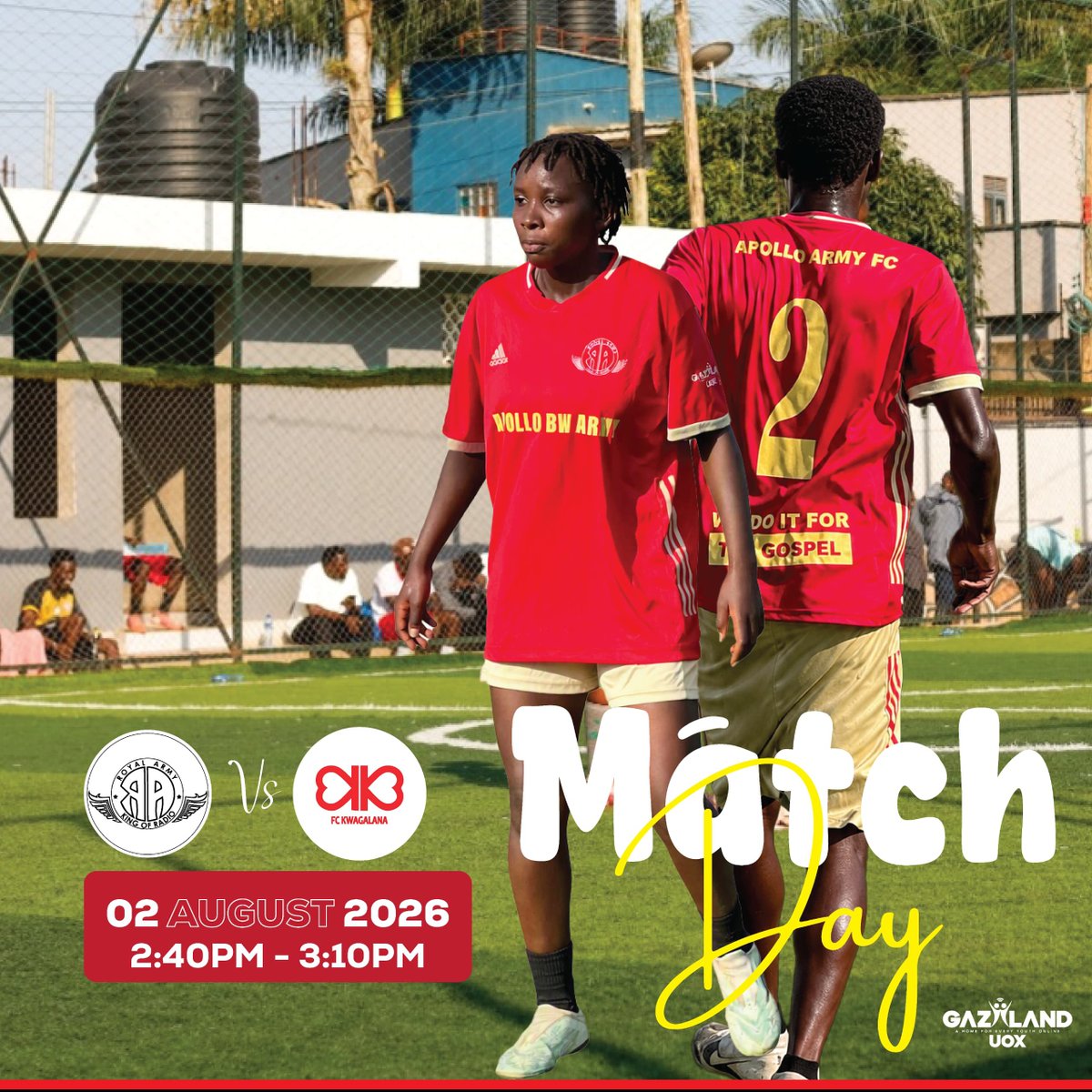 ROYALARMYFC's tweet photo. MATCHDAY! 💥
Today we go to war on 2 fronts.
🆚 Retweet FC
🆚 KwaGalana FC
No retreat. No surrender. Just Royal Army Day.
Come watch us fight, come watch us win.
DO IT FOR THE GOSPEL 🙏
#RoyalArmyFC #MatchDay #BetikaUg #GrassrootsFootball
#UgandaFootball
@gazalanduox https://t.co/uoqpdU2Dbs