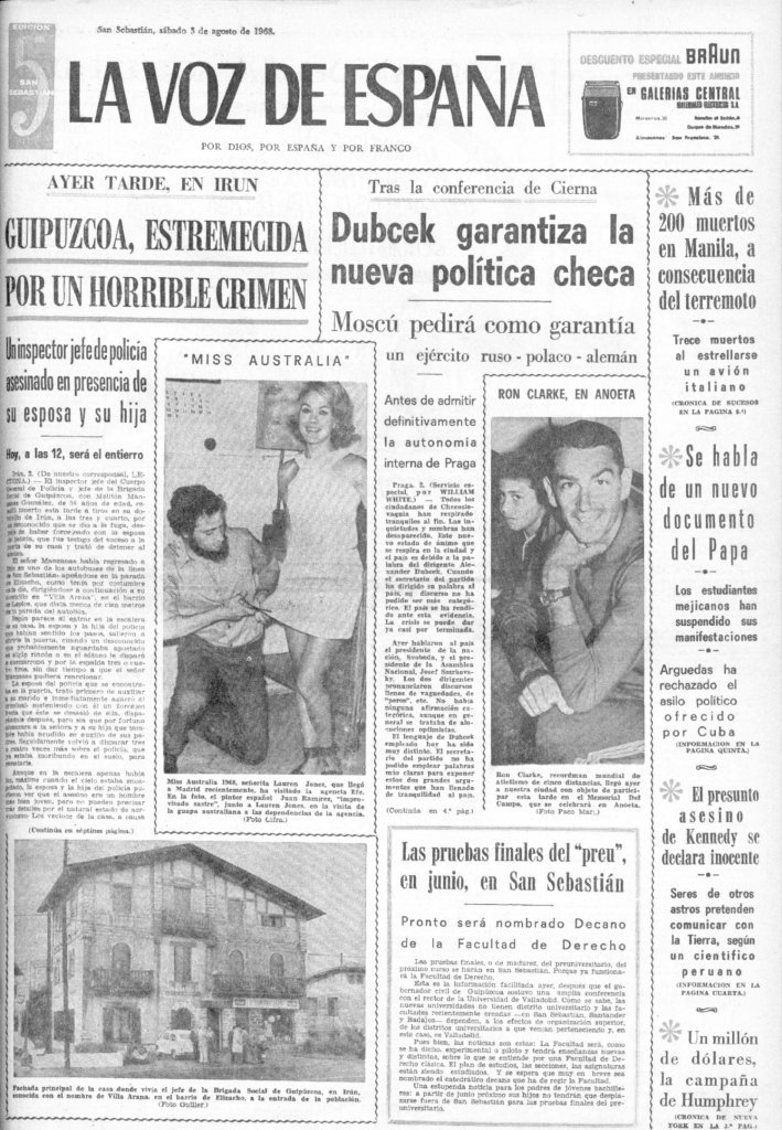 ConsuorF's tweet photo. #TalDiaComoHoy de 1968 #ETA asesinó a su segunda víctima en #Irún: Melitón Manzanas. Era jefe de la Brigada de Investigación Social, policía secreta de Franco.

Ningún asesinato tiene justificación aunque fuera un torturador. Una de sus víctimas fue: José luis López de la Calle 👇🏿