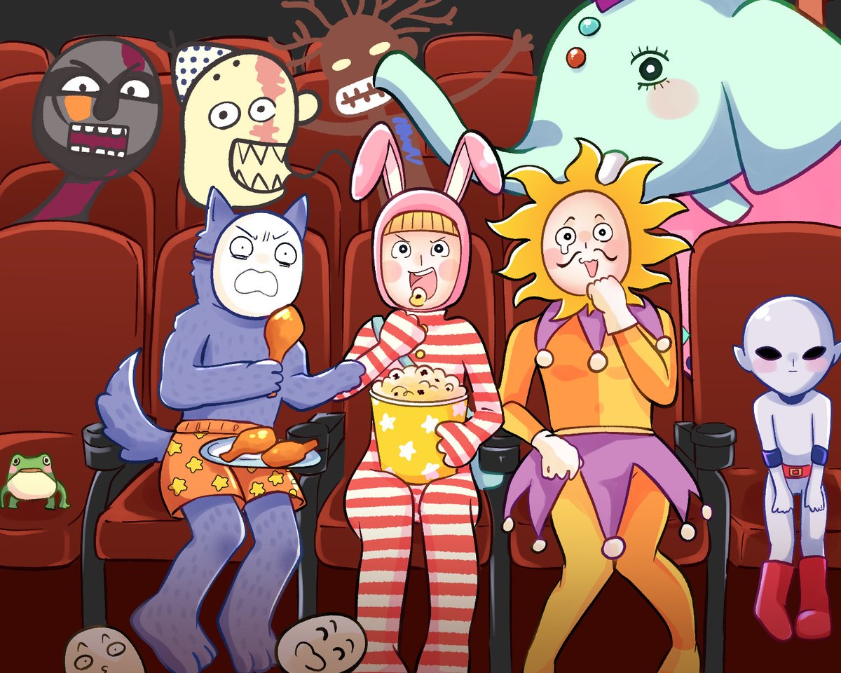 rinpiyoyo's tweet photo. ポピーザぱフォーマー上映決定ですって！！
しかも放送自粛回も全部映画館で観れる( *´艸｀)
という訳で、映画館でポピーザぱフォーマーを観るみんなを描きました🌟ケダモノ可愛い！！💕
早く観たい！！！！！
#ポピーザぱフォーマーファンアート 　#Popeetheperformerfanart https://t.co/KOZX39l3TM