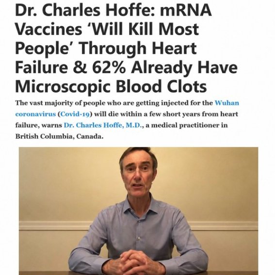 ValerieAnne1970's tweet photo. Dr. Charles Hoffe warned us years ago…

"mRNA Vaccines ‘Will Kill Most People’ Through Heart Failure & 62% Already Have Microscopic Blood Clots."

He said the spike proteins would clog the tiniest blood vessels, permanently damage the heart, brain, and lungs… and that most would die within a few short years.

We’re watching it unfold in real time:  
sudden heart attacks in the young, turbo cancers, skyrocketing excess deaths.

The “safe and effective” lie has collapsed.