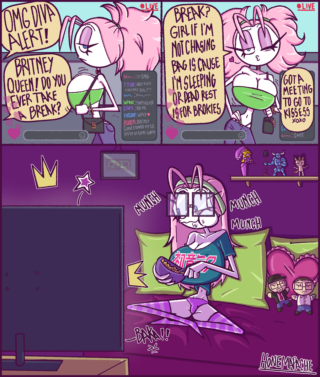 Honeymapache's tweet photo. Britney's important meeting comic. What she watching? https://t.co/Qphpy32fU1