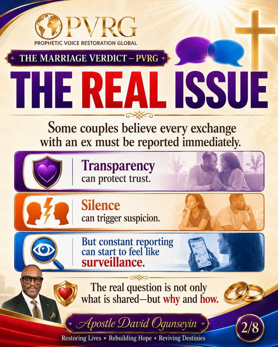 fadamingle's tweet photo. SHOULD YOUR SPOUSE REPORT EVERY CONVERSATION WITH AN EX? | Christian Marriage Boundaries, Trust and Transparency

For confidential Christian marriage or relationship guidance, contact Apostle David Ogunseyin on WhatsApp:
🔗 https://t.co/VQKeq4tnPT. https://t.co/0LZevLUQRN