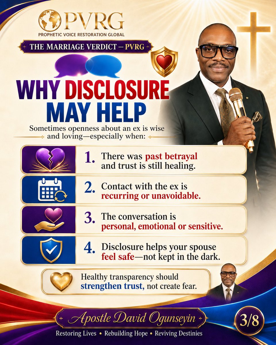 fadamingle's tweet photo. SHOULD YOUR SPOUSE REPORT EVERY CONVERSATION WITH AN EX? | Christian Marriage Boundaries, Trust and Transparency

For confidential Christian marriage or relationship guidance, contact Apostle David Ogunseyin on WhatsApp:
🔗 https://t.co/VQKeq4tnPT. https://t.co/0LZevLUQRN