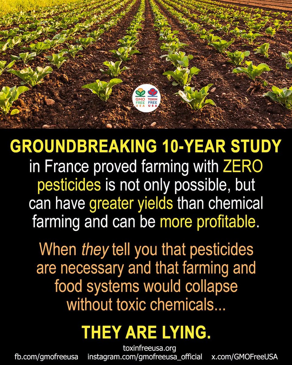 GMOFreeUSA's tweet photo. We don't need toxic pesticides. Anyone that's telling you that our farms and food systems would collapse without toxic chemicals is either misinformed or is outright lying to you. https://t.co/1lOZqDDOgH https://t.co/j1xYRTQ5Pd