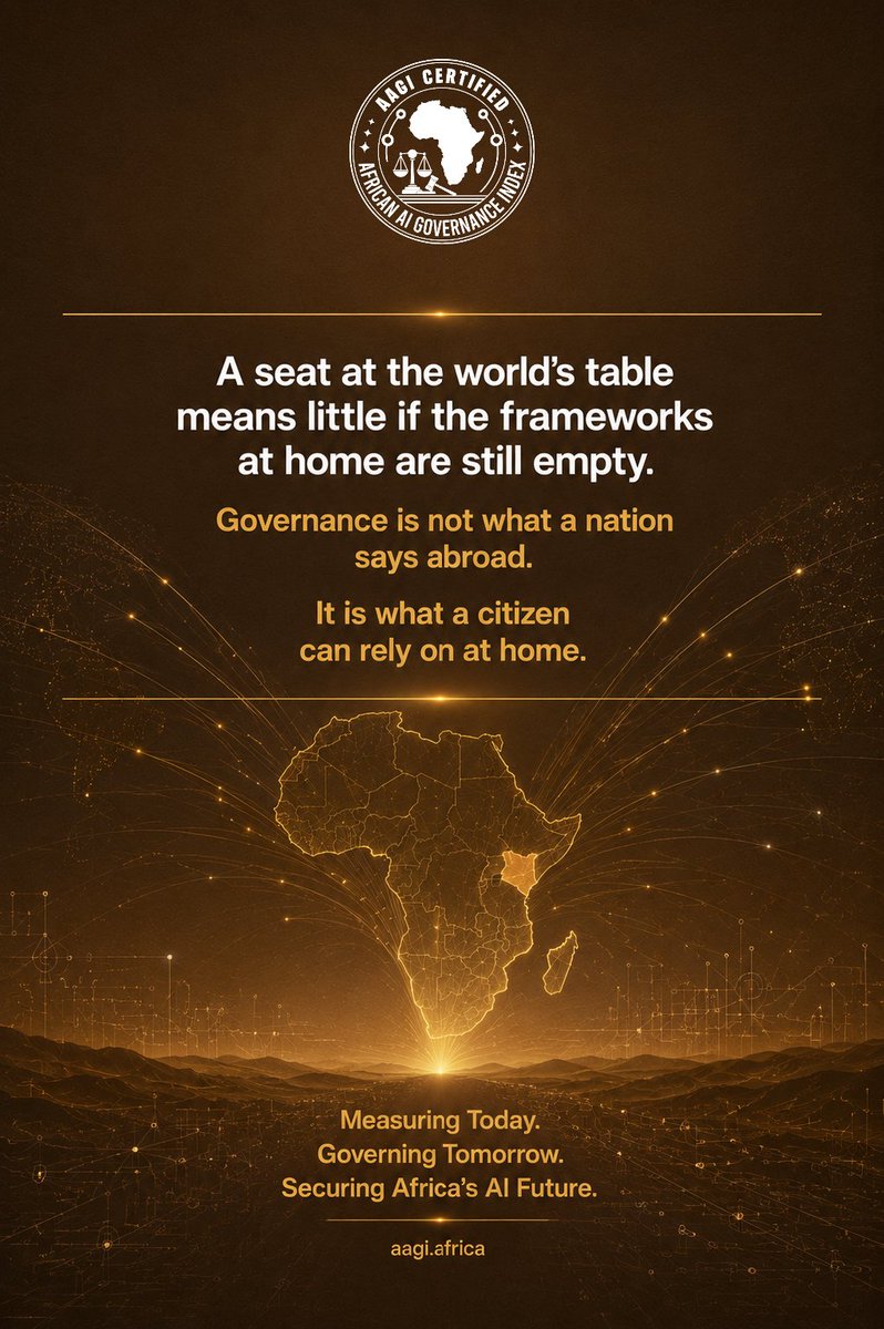 AAGIndex's tweet photo. #Kenya week on AAGI ends here.

A seat at the world's table means little if the frameworks at home are still empty.

Governance is not what a nation says abroad.
It is what a citizen can rely on at home.

Measuring Today.
Governing Tomorrow.
Securing Africa's AI Future.

#Africa https://t.co/QxcT2QdLEW