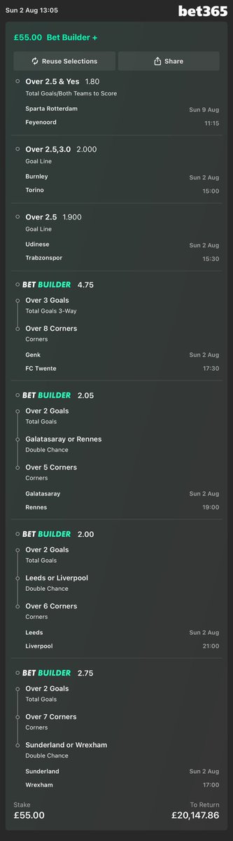 footyhustle's tweet photo. 🚨 SUNDAY MEGA BUILDER 🚨

£55 ➡️ £20,147.86 🤯💰

Goals. Corners. Bet Builders. We’ve put everything together for one monster ticket. 🔥

Do we let it ride or is this too crazy? 👀

❤️ Like | 🔁 RT | 💬 Comment “LOCKED” if you’re backing it. https://t.co/ZJipF8m5Gb