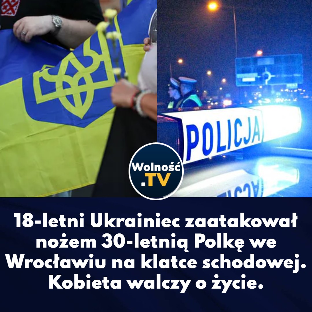 WolnoscTV's tweet photo. 🚨 18-letni obywatel Ukrainy zaatakował nożem 30-letnią Polkę we Wrocławiu!

Do brutalnego napadu doszło w minioną sobotę (1 sierpnia) przed godziną 23.00 na wrocławskim osiedlu Muchobór Wielki. Na klatce schodowej przy ul. Gagarina 18-letni Ukrainiec ugodził kobietę kilkukrotnie nożem. Jej stan jest poważny.

Przed przyjazdem ratowników medycznych kobieta była przytomna i mówiła, że napastnik szedł za nią od przystanku autobusowego, a następnie wszedł za nią do klatki i zaatakował.

Napastnik zbiegł z miejsca zdarzenia, jednak został zatrzymany. Może usłyszeć zarzuty usiłowania zabójstwa.