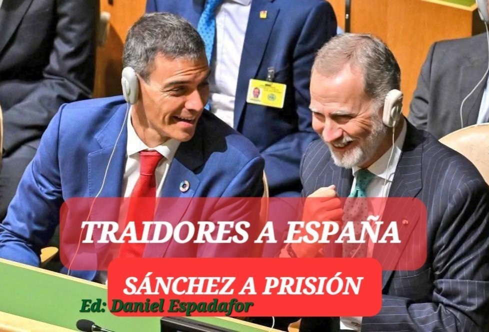 Dani_Espadafor3's tweet photo. Los dos máximos traidores a España, #Sánchez y el #Rey Felipe VI. 

¿Para qué sirve el General de todos los ejércitos si no habla de la corrupción de este gobierno ni hace nada ante la invasión de Melilla y Ceuta?

https://t.co/bjzQb9ZKL9 https://t.co/3knatHsV5c