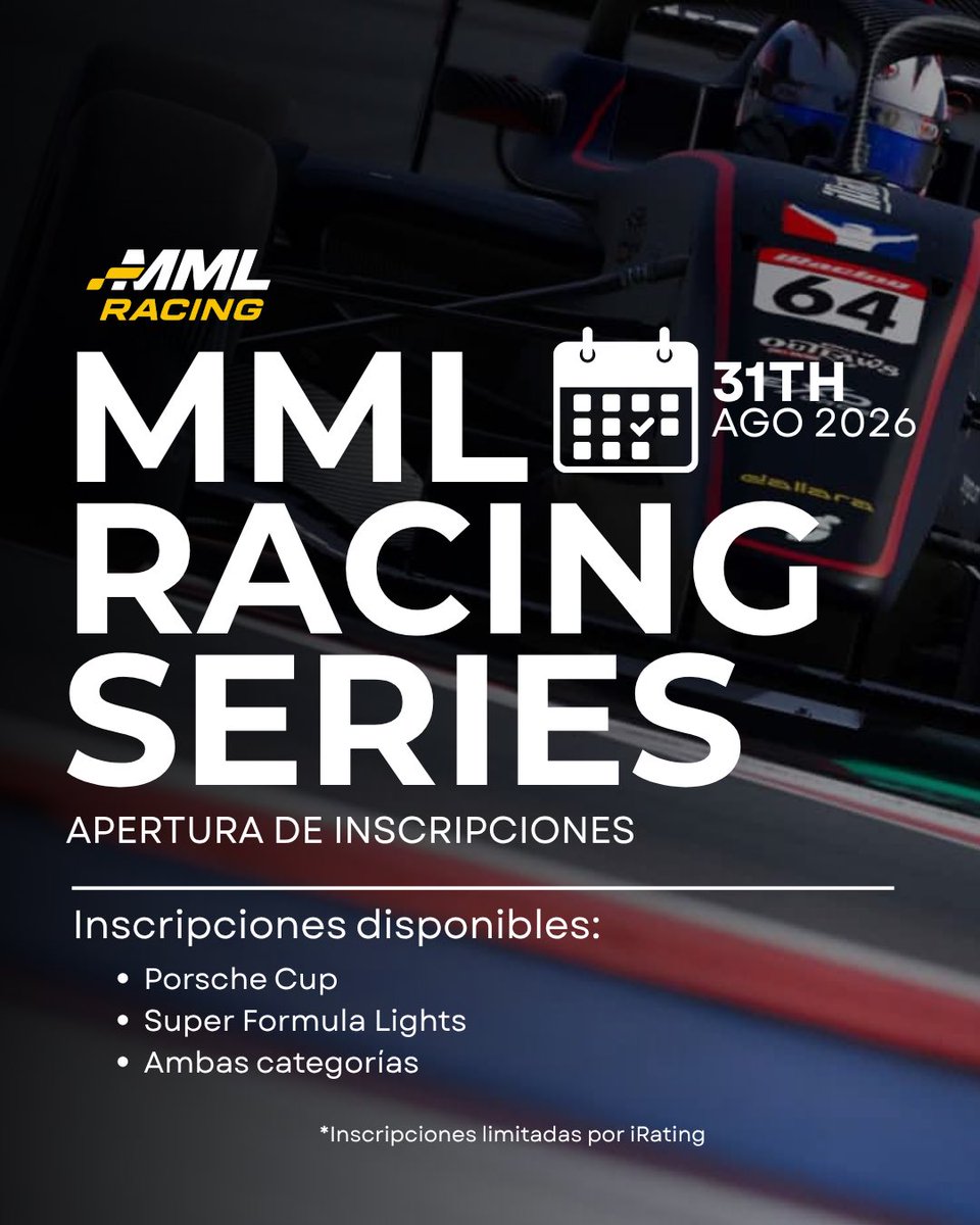 mml_racing's tweet photo. Tic tac, tic tac...

El proximo 31 de agosto ya podreis elegir vuestra categoría y asegura el sitio en la parrilla 💪🏻

⚠️ Plazas limitadas por iRating.

#MMLRacing #iRacing #SimRacing #Esports #motorsport https://t.co/6Bg4BON14I
