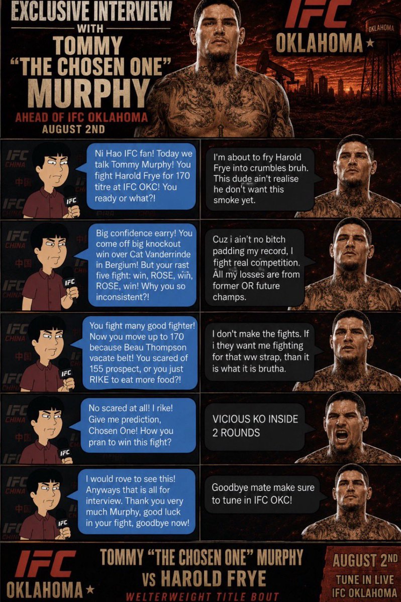 IFCCHINAMAN's tweet photo. Interview with the Tommy Murphy! Rike and retweet! 

Credit: @Teep_AJ https://t.co/W90sOZsQXd