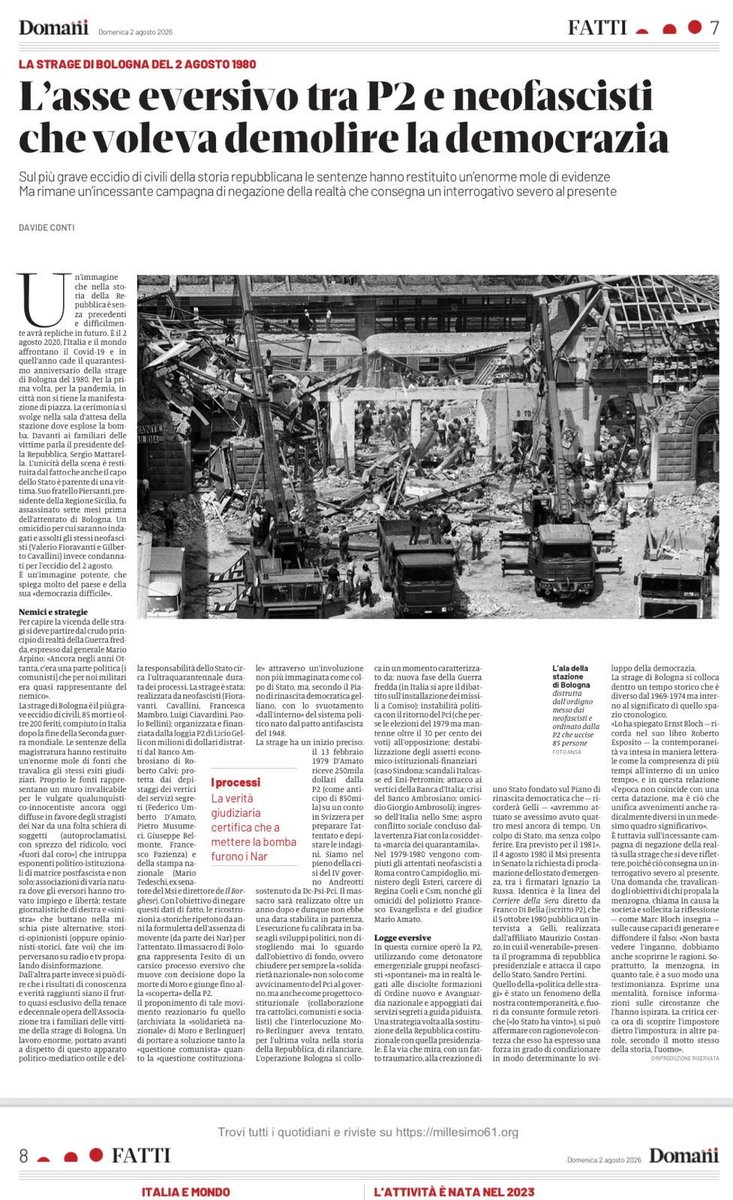 CucchiRiccardo's tweet photo. È tutto qui, in questo titolo. "L' asse eversivo tra P2 e neofascisti che voleva demolire la democrazia."
#Bologna
#2agosto https://t.co/RsH06PFzsi