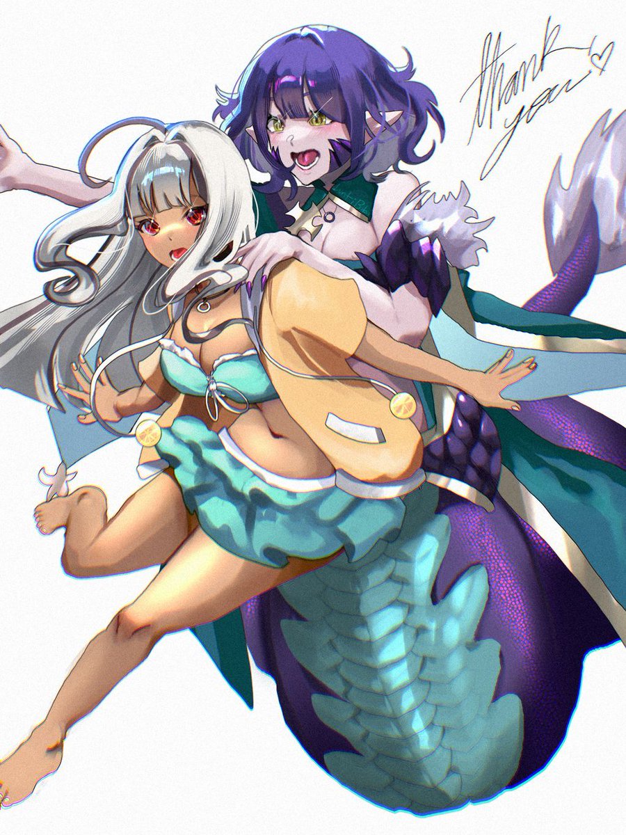 YuneAo's tweet photo. With it still being the weekend grab a buddy and go do something fun! 🧡 

Which is exactly what I'm doing with Yenni here~ 

As her favorite fisher I know all the good spots by the shore 🏖️ 

She is a little heavy... But she got the spirit.

🎨 : @Luntibibi

#YuneArt, #YenniArt https://t.co/EjCOHeekom